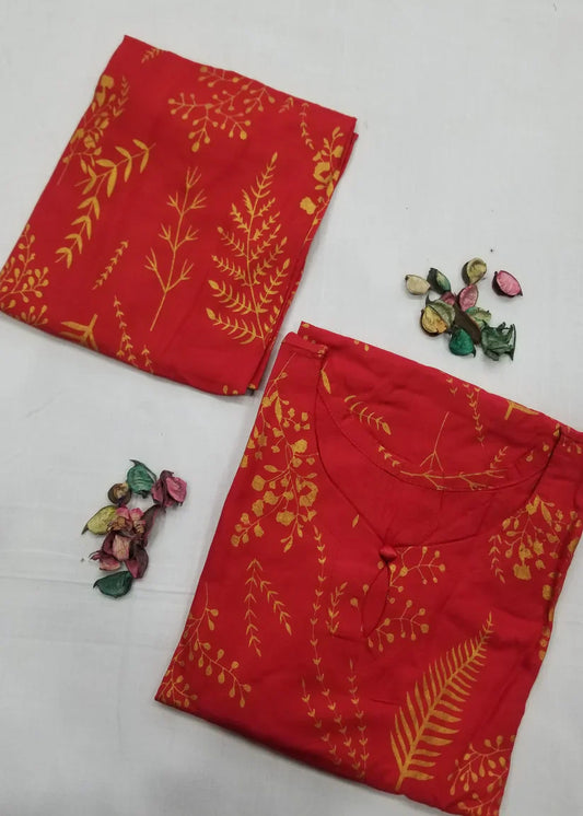 Floral Leaf Print Stitched 2Pcs (red)