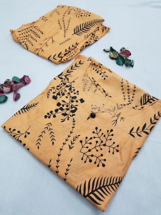 Floral Leaf Print Stitched 2Pcs (peach)