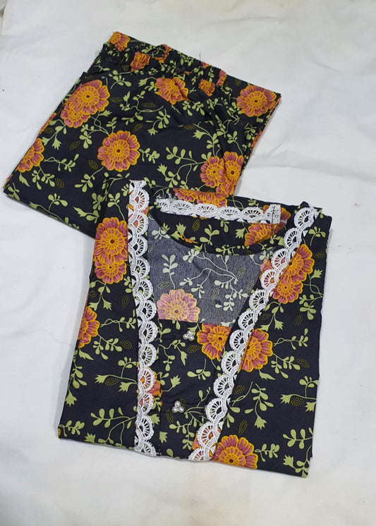 Cotton 2-Piece Stitched Set with Elegant Lace Detailing – Long Length Outfit