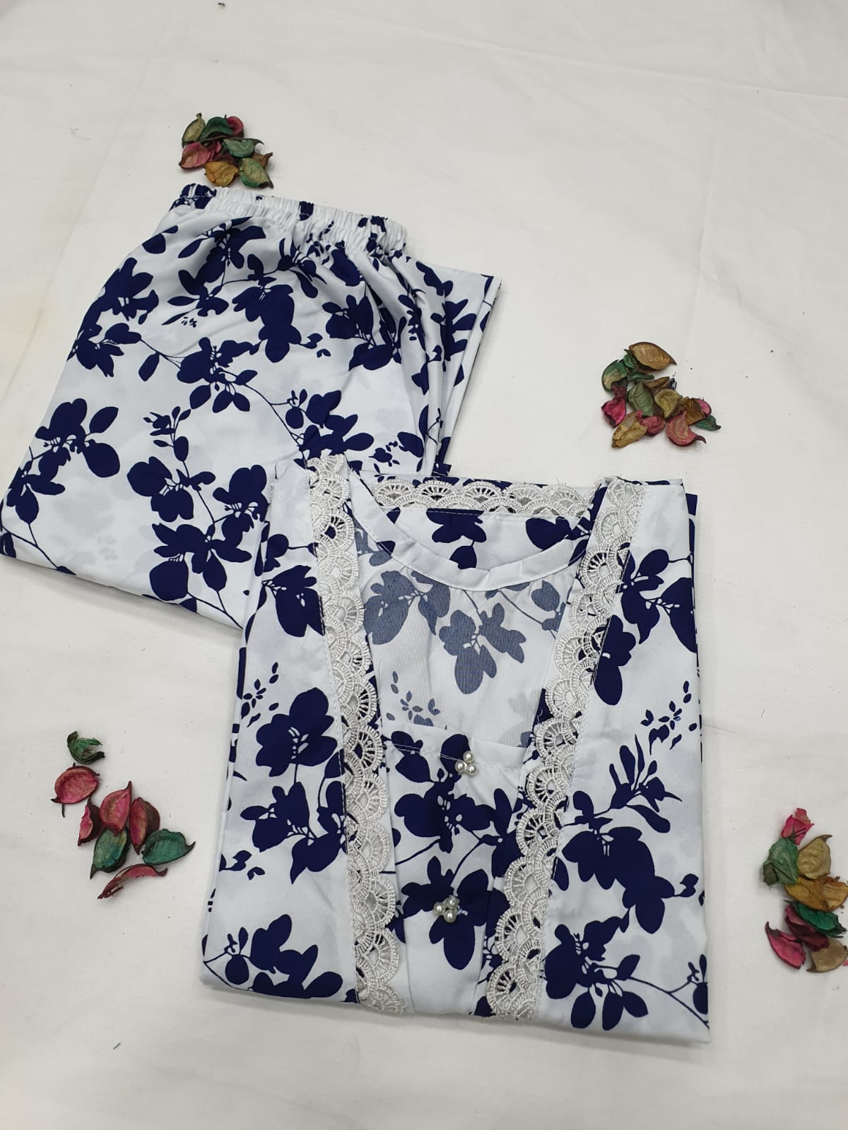 Cotton 2-Piece Stitched Set with Elegant Lace Detailing – Long Length Outfit