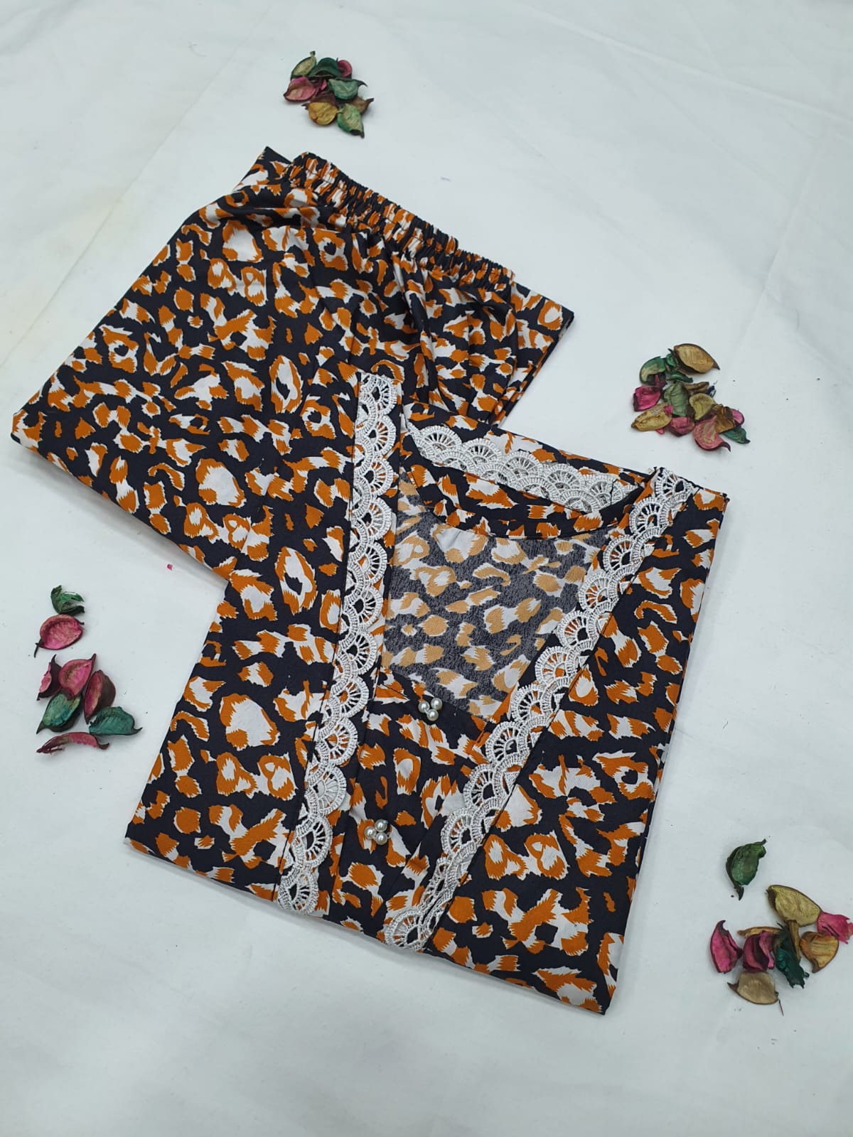 Cotton 2-Piece Stitched Set with Elegant Lace Detailing – Long Length Outfit