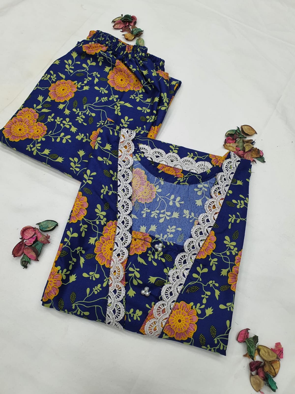 Cotton 2-Piece Stitched Set with Elegant Lace Detailing – Long Length Outfit