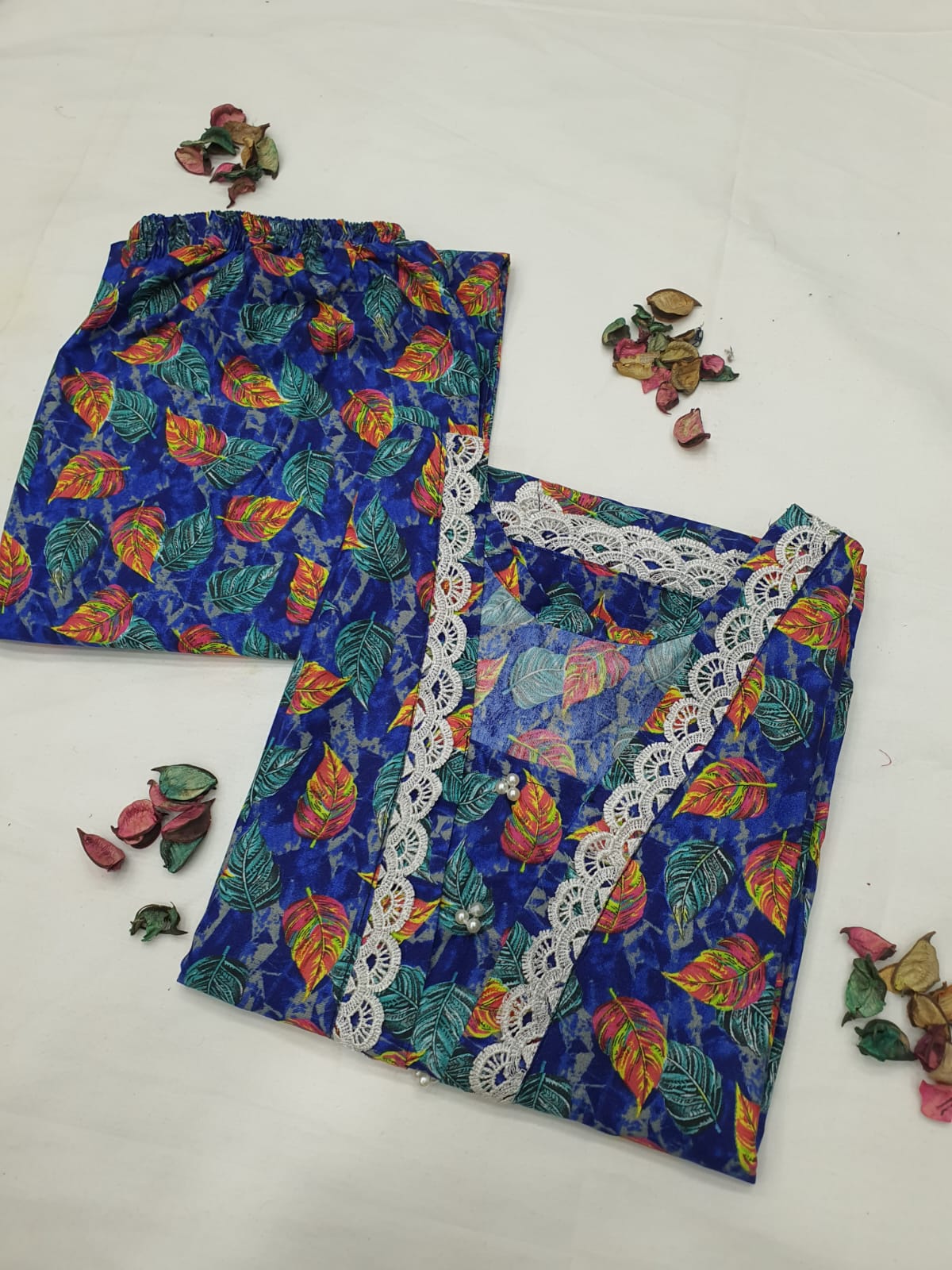 Cotton 2-Piece Stitched Set with Elegant Lace Detailing – Long Length Outfit