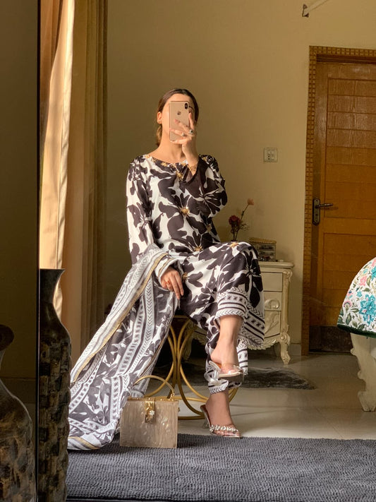 Aniqa Long line Stitched Silk Lawn 3-Piece Collection