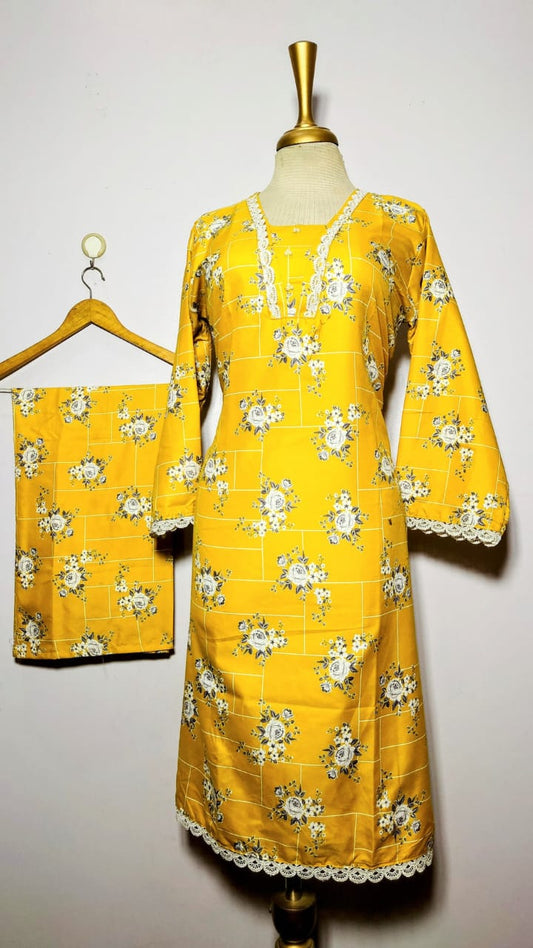 Stitched 2-Piece Set with Elegant Lace Detailing – Long Length Outfit