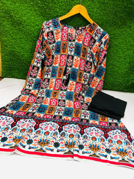 Stitched 2-Piece Set Digital Printed Air Line Froq Outfit