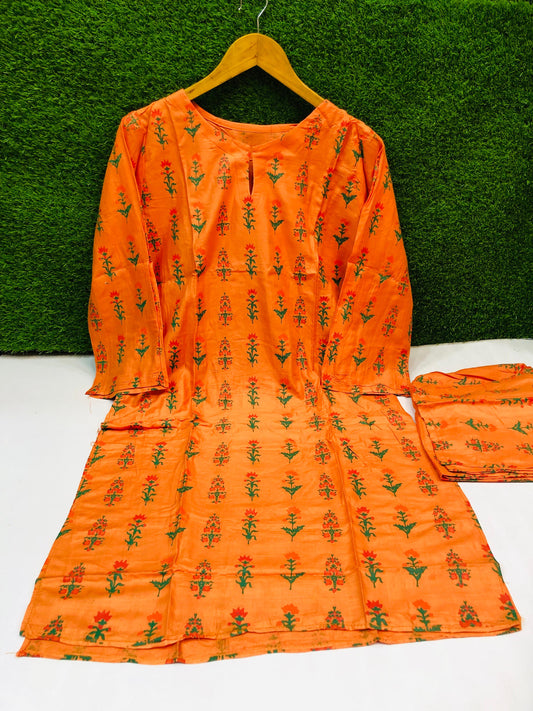Stitched 2-Piece Set New Flower Outfit (Orange)