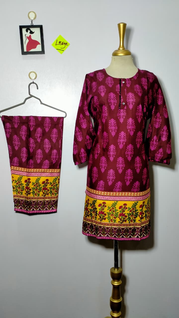 Long Length Stitched 2-Piece Set Digital Printed Outfit With Shalwar