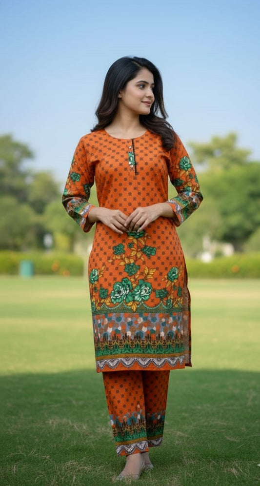 Long Length Stitched 2-Piece Set Digital Printed Outfit With Shalwar