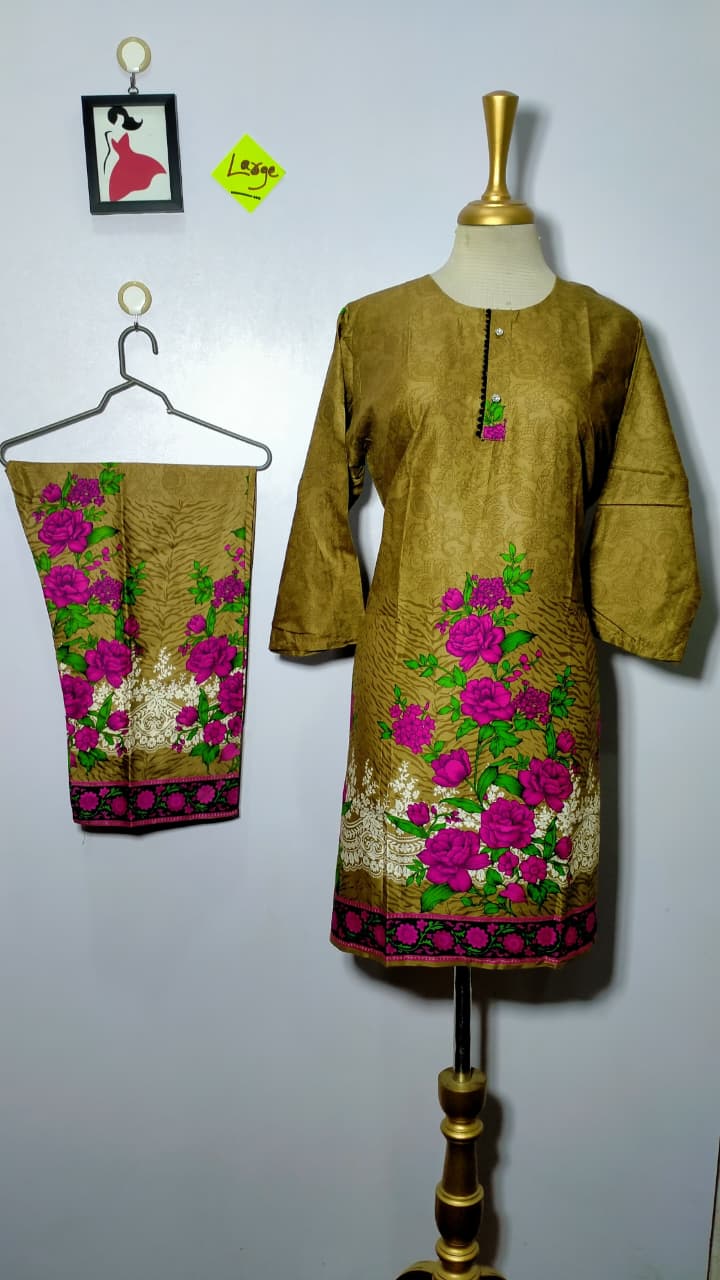 Long Length Stitched 2-Piece Set Digital Printed Outfit With Shalwar