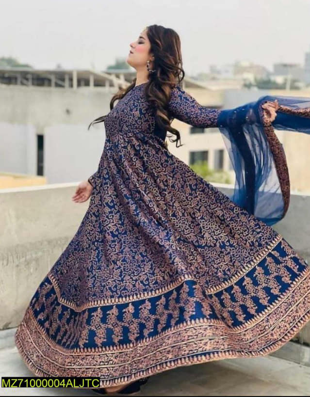 Ajwa Special stitched 3 pieces block print maxi