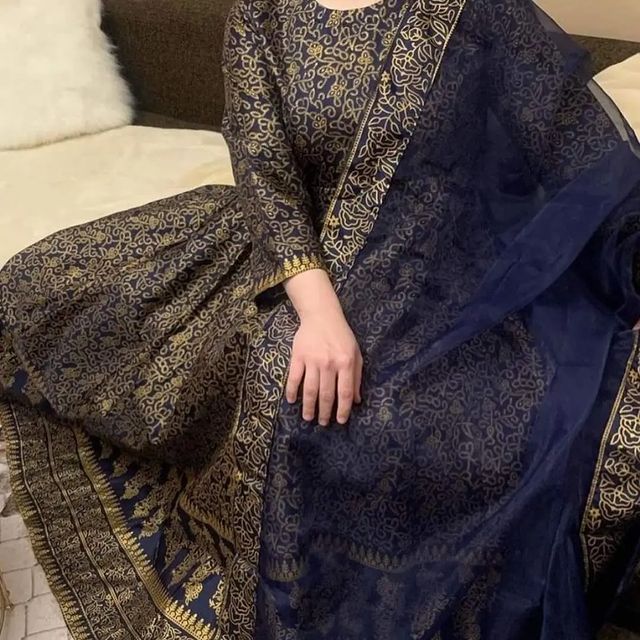 Ajwa Special stitched 3 pieces block print maxi