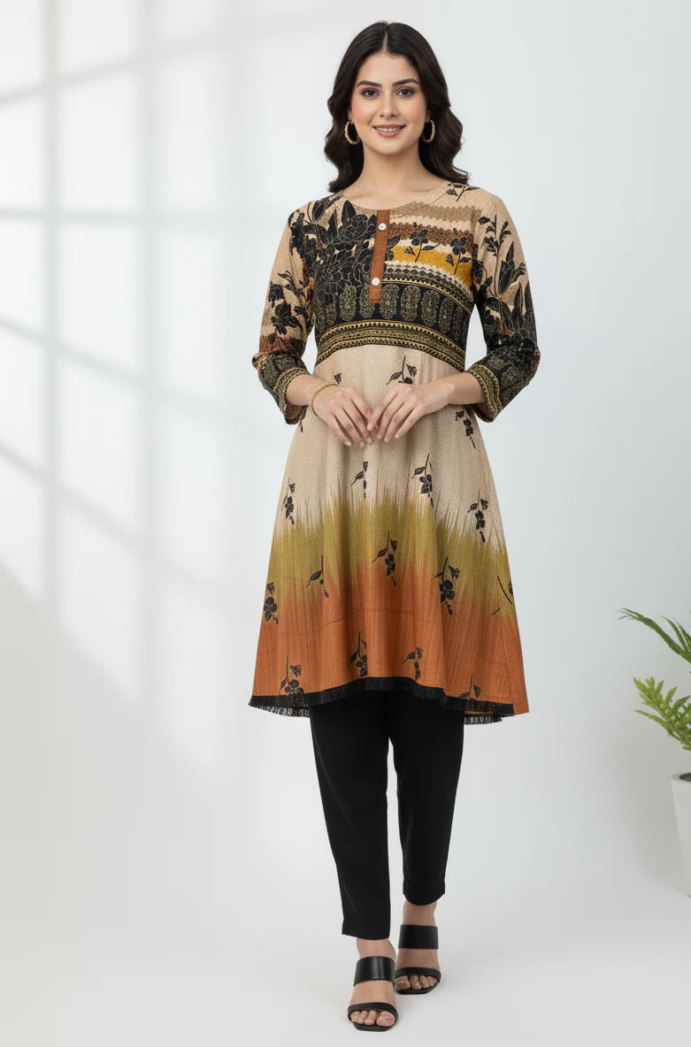 Stitched 2-Piece Set Digital Printed Peplum Froq Outfit