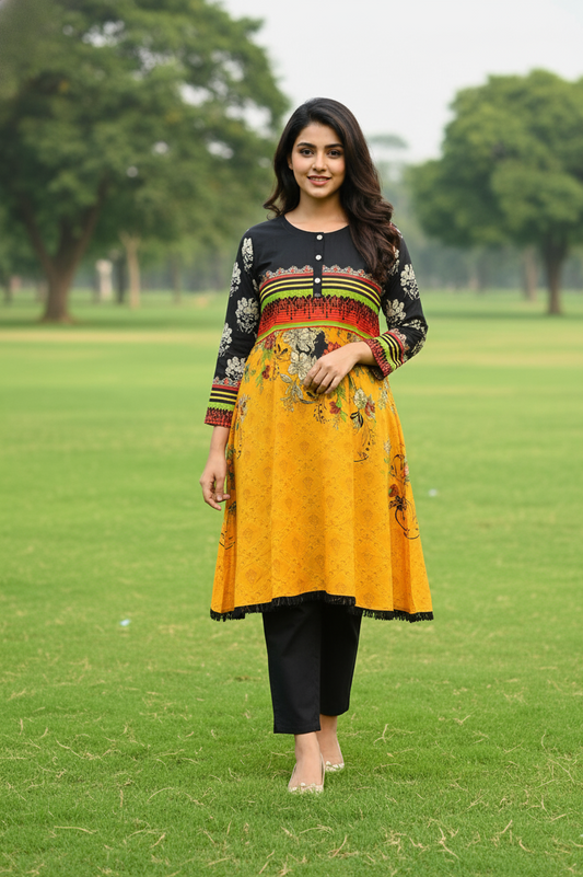 Stitched 2-Piece Set Digital Printed Peplum Froq Outfit