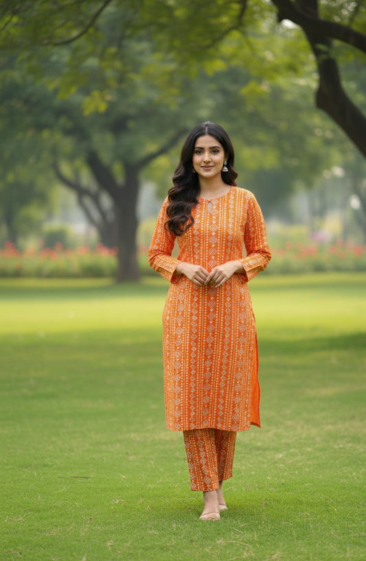 Stitched 2-Piece Set Chunri Outfit (Orange)