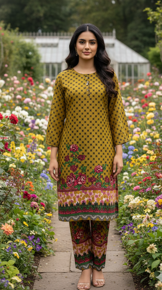 Long Length Stitched 2-Piece Set Digital Printed Outfit With Shalwar