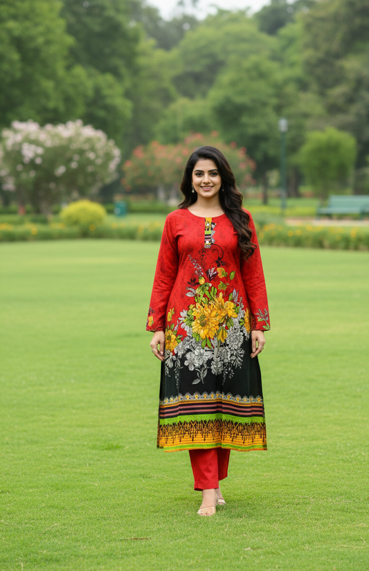 Stitched 2-Piece Set Digital Printed Air Line Froq Outfit