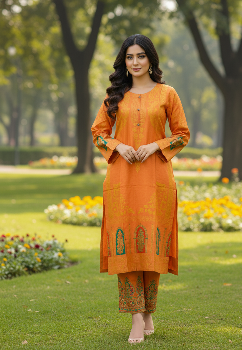 3D Stitched 2-Piece Set Outfit (Orange)