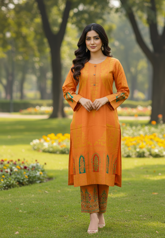 3D Stitched 2-Piece Set Outfit (Orange)