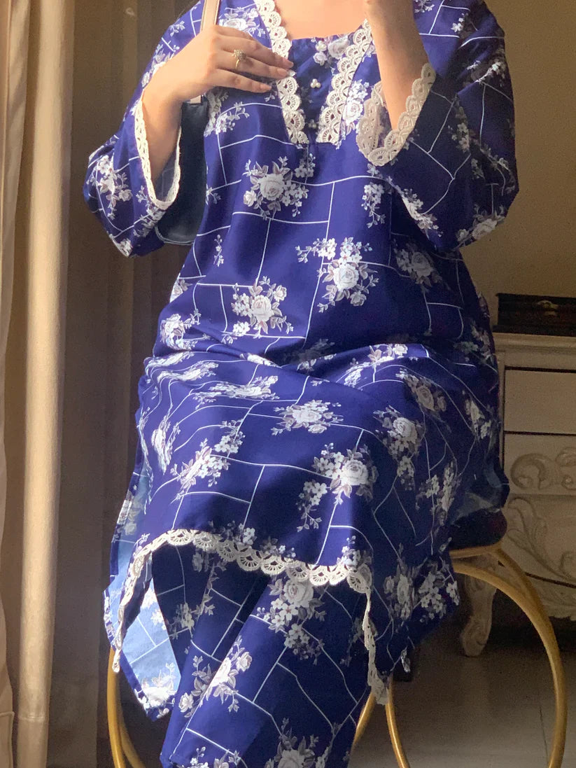 Cotton 2-Piece Stitched Set with Elegant Lace Detailing – Long Length Outfit