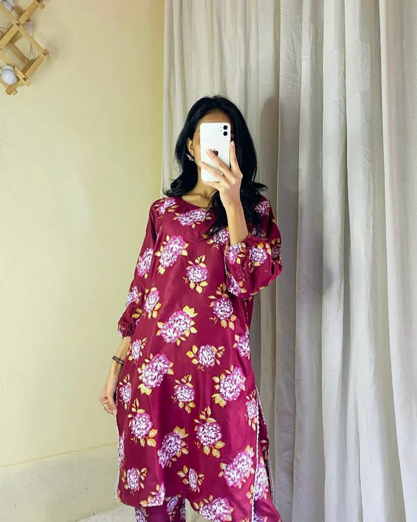 GULAB PRINT 2PCS (mehroon)