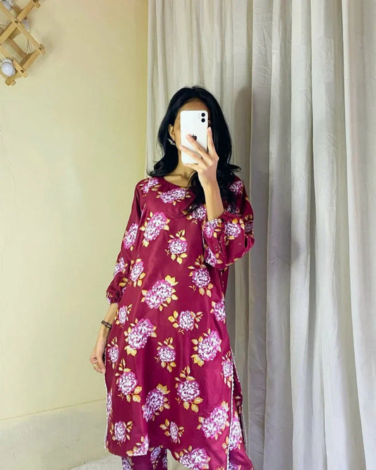 GULAB PRINT 2PCS (mehroon)
