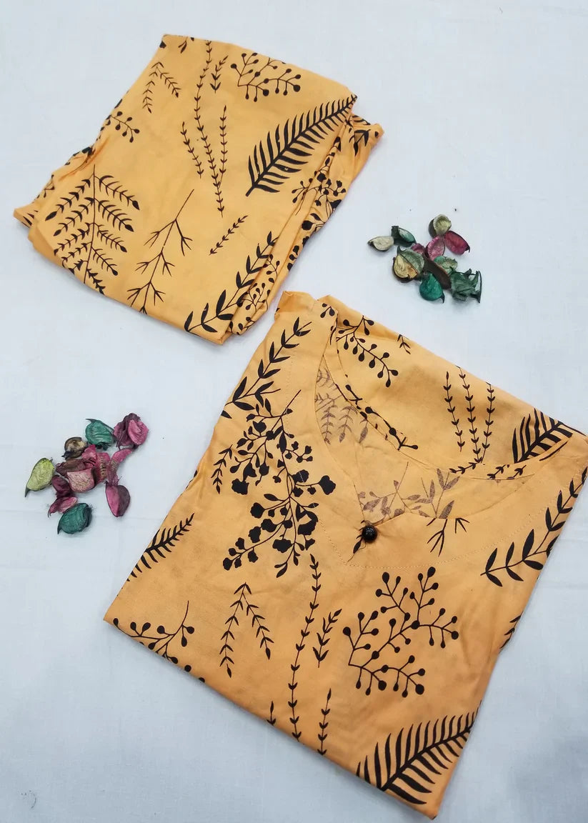 Floral Leaf Print Stitched 2Pcs (peach)