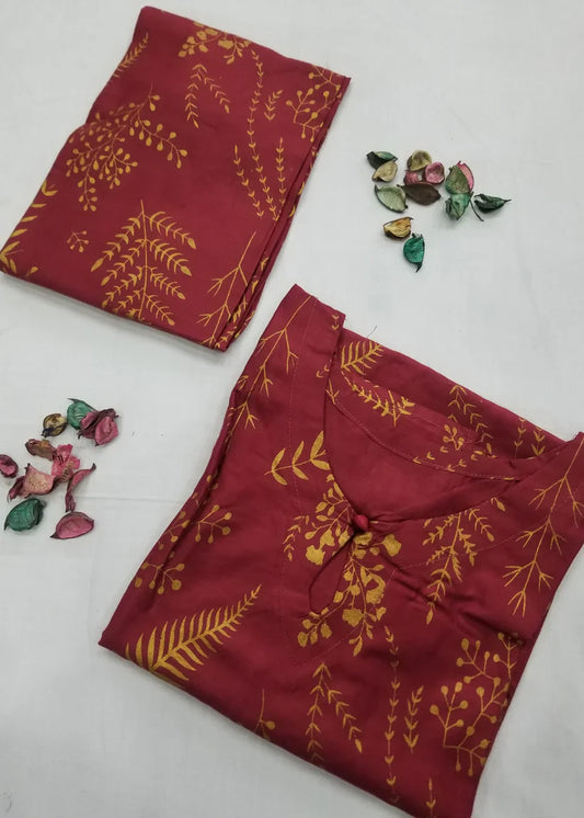 Floral Leaf Print Stitched 2Pcs (mehroon)