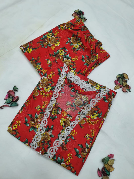 Cotton 2-Piece Stitched Set with Elegant Lace Detailing – Long Length Outfit