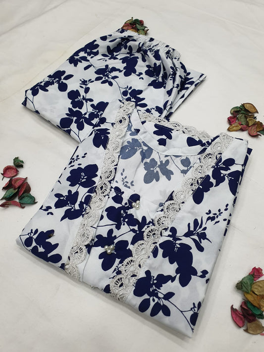 Cotton 2-Piece Stitched Set with Elegant Lace Detailing – Long Length Outfit