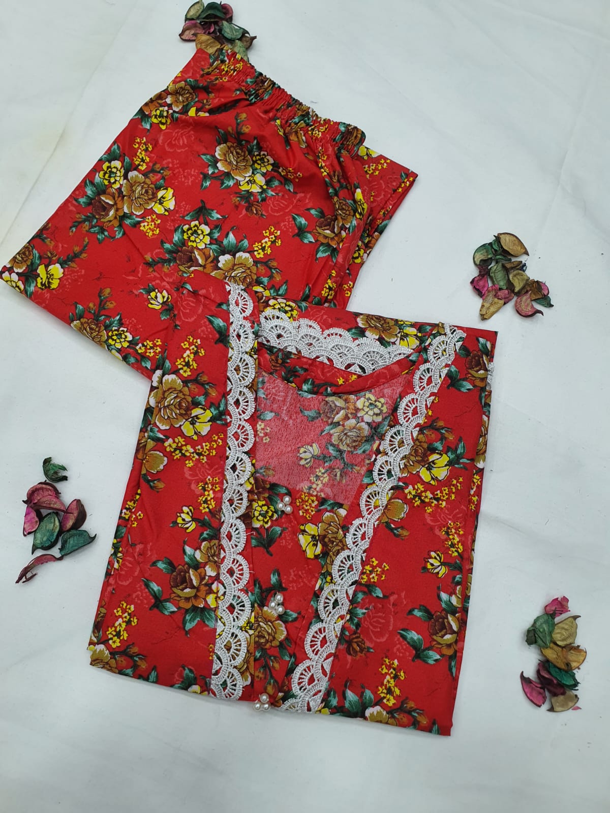 Cotton 2-Piece Stitched Set with Elegant Lace Detailing – Long Length Outfit