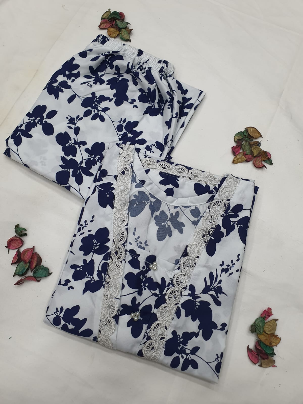 Cotton 2-Piece Stitched Set with Elegant Lace Detailing – Long Length Outfit