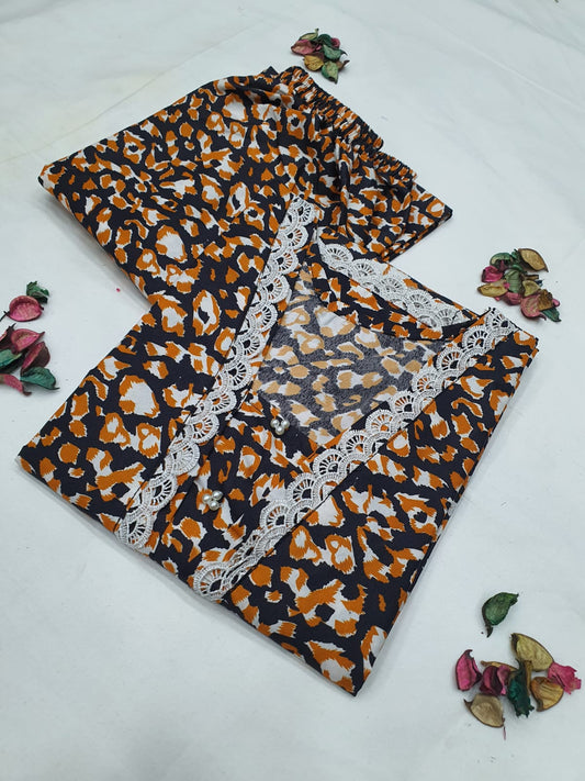 Cotton 2-Piece Stitched Set with Elegant Lace Detailing – Long Length Outfit