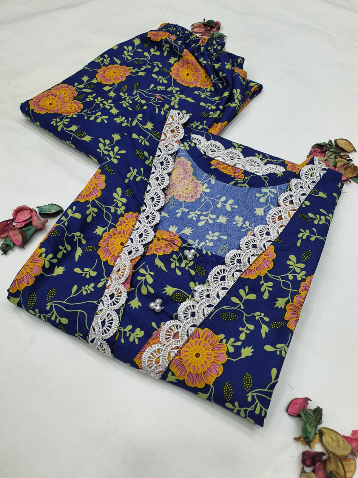 Cotton 2-Piece Stitched Set with Elegant Lace Detailing – Long Length Outfit