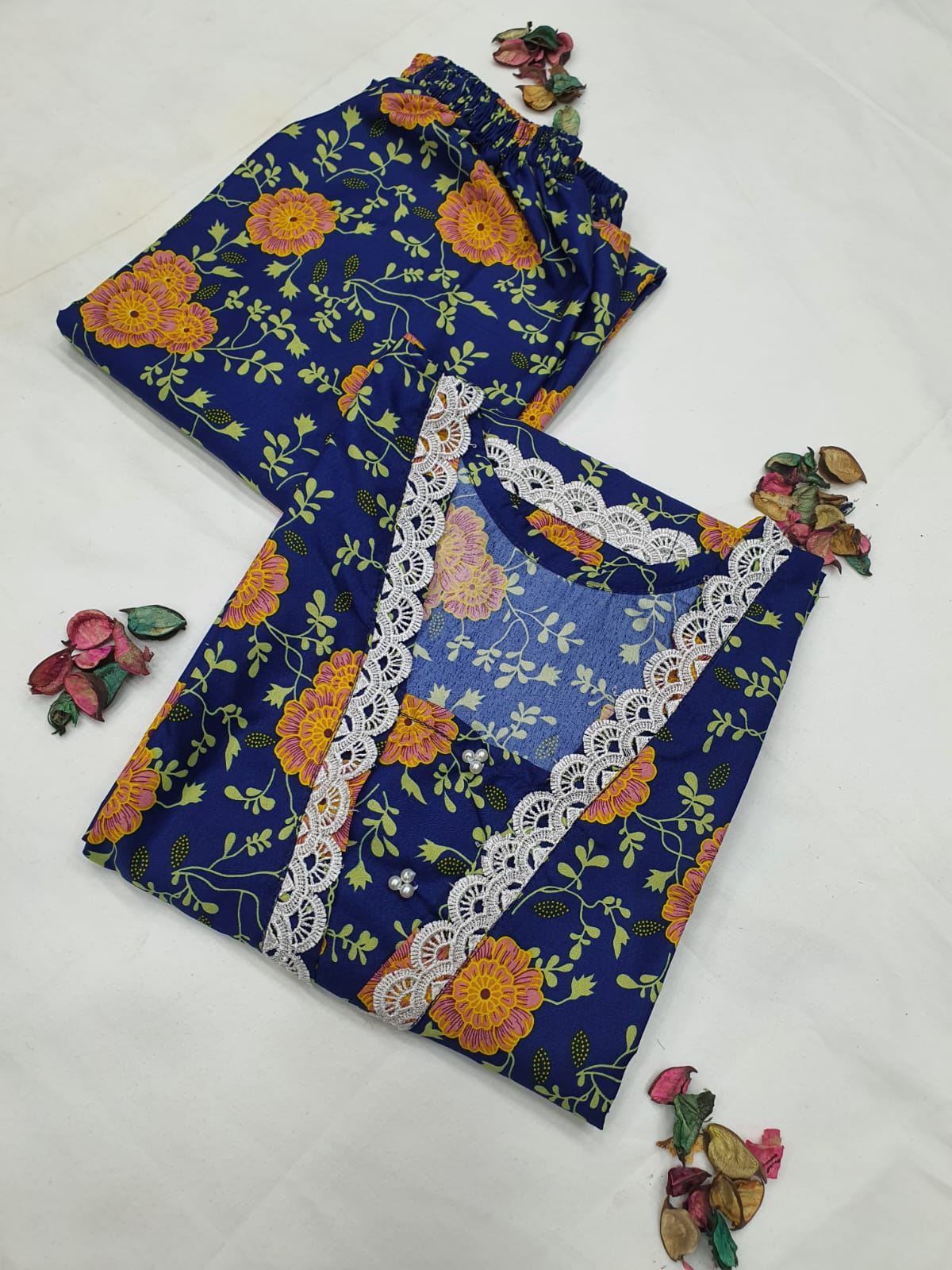 Cotton 2-Piece Stitched Set with Elegant Lace Detailing – Long Length Outfit