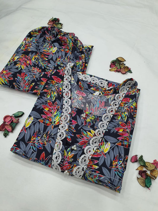 Cotton 2-Piece Stitched Set with Elegant Lace Detailing – Long Length OutfitCotton 2-Piece Stitched Set with Elegant Lace Detailing – Long Length Outfit