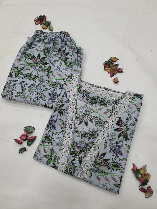 Cotton 2-Piece Stitched Set with Elegant Lace Detailing – Long Length Outfit