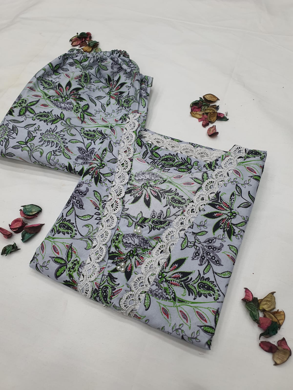 Cotton 2-Piece Stitched Set with Elegant Lace Detailing – Long Length Outfit