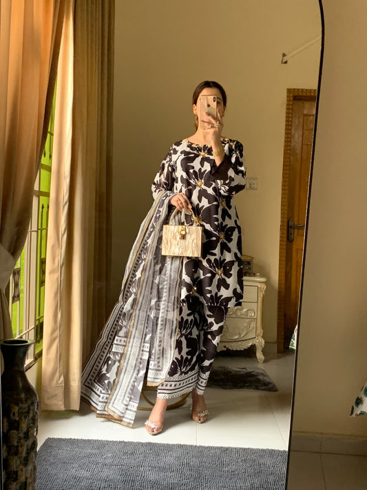 Aniqa  Long line Stitched Silk Lawn 3-Piece Collection