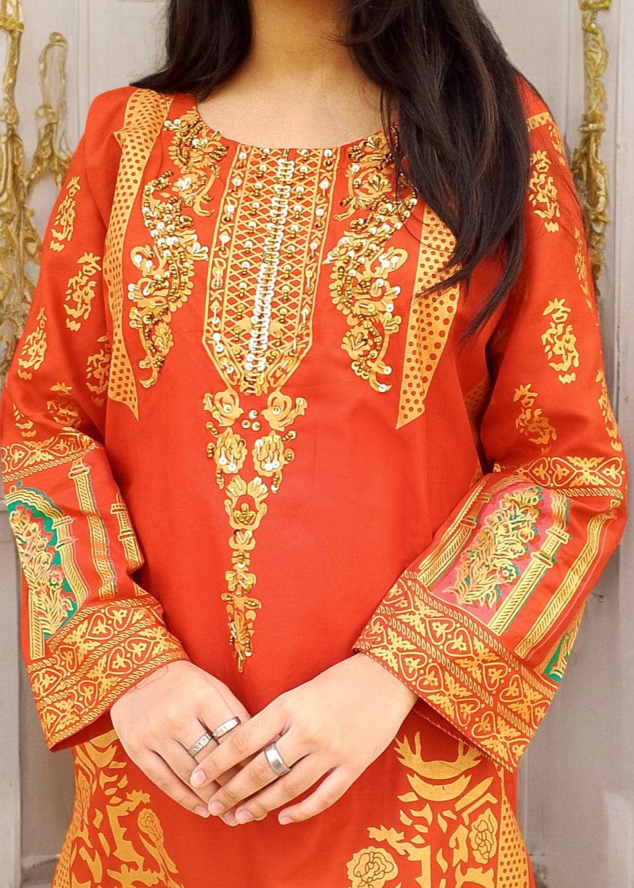 Classy Handmade Summer Arabic Lenan 2-Piece Suit {carrot)