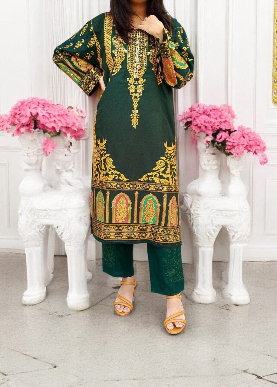 Classy Handmade Summer Arabic Lenan 2-Piece Suit (Green)