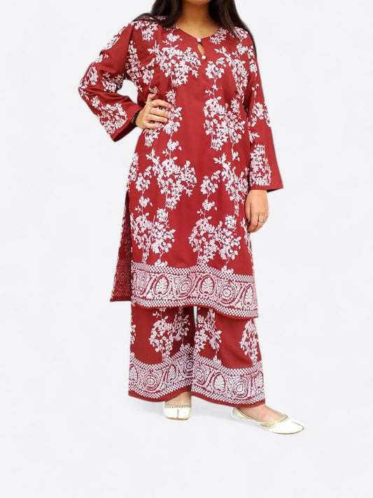 Tree Design: Classic Printed Outfit (mehroon)