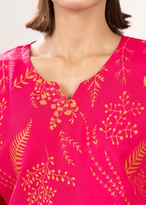 Floral Leaf Print Stitched 2Pcs (gajri)