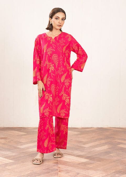 Floral Leaf Print Stitched 2Pcs (gajri)