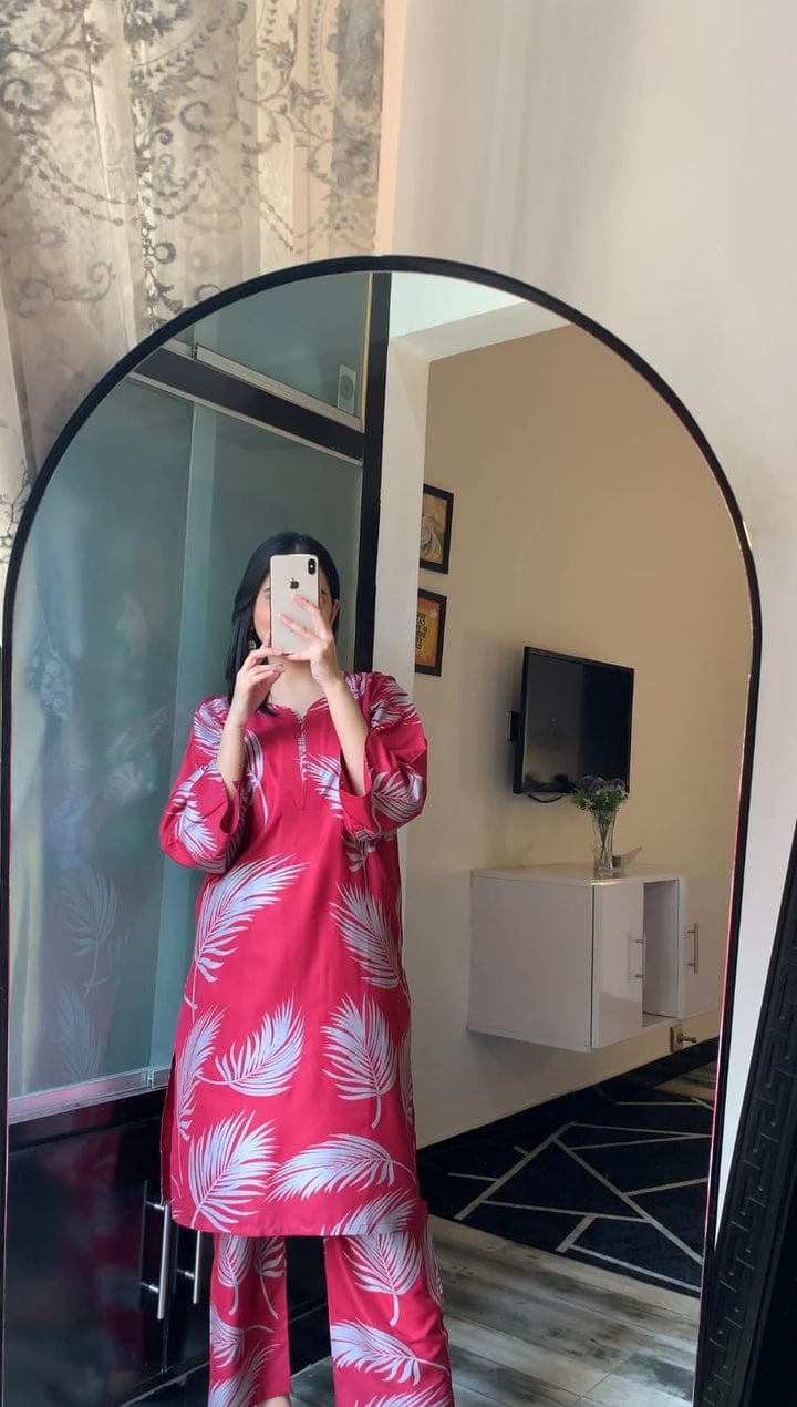 Big Leaf design Stitched 2Pcs (pink)