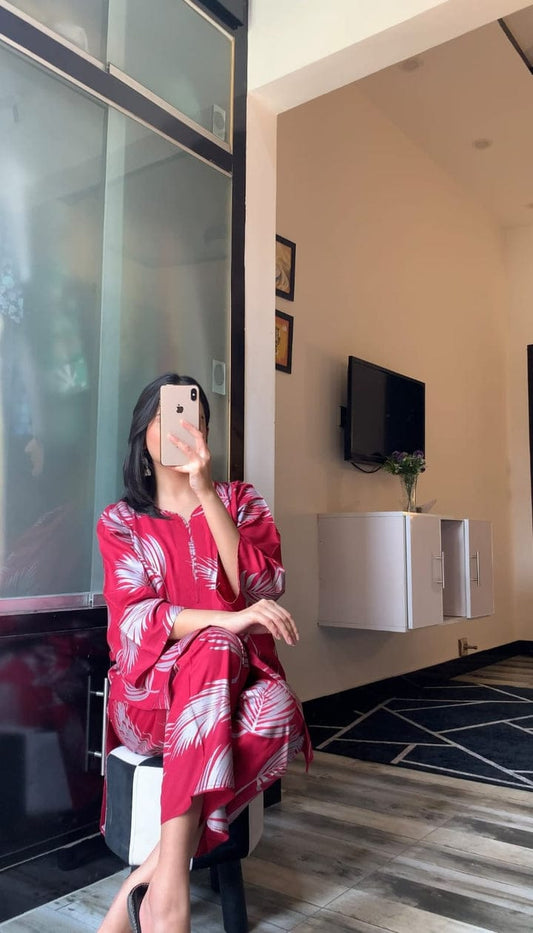 Big Leaf design Stitched 2Pcs (pink)