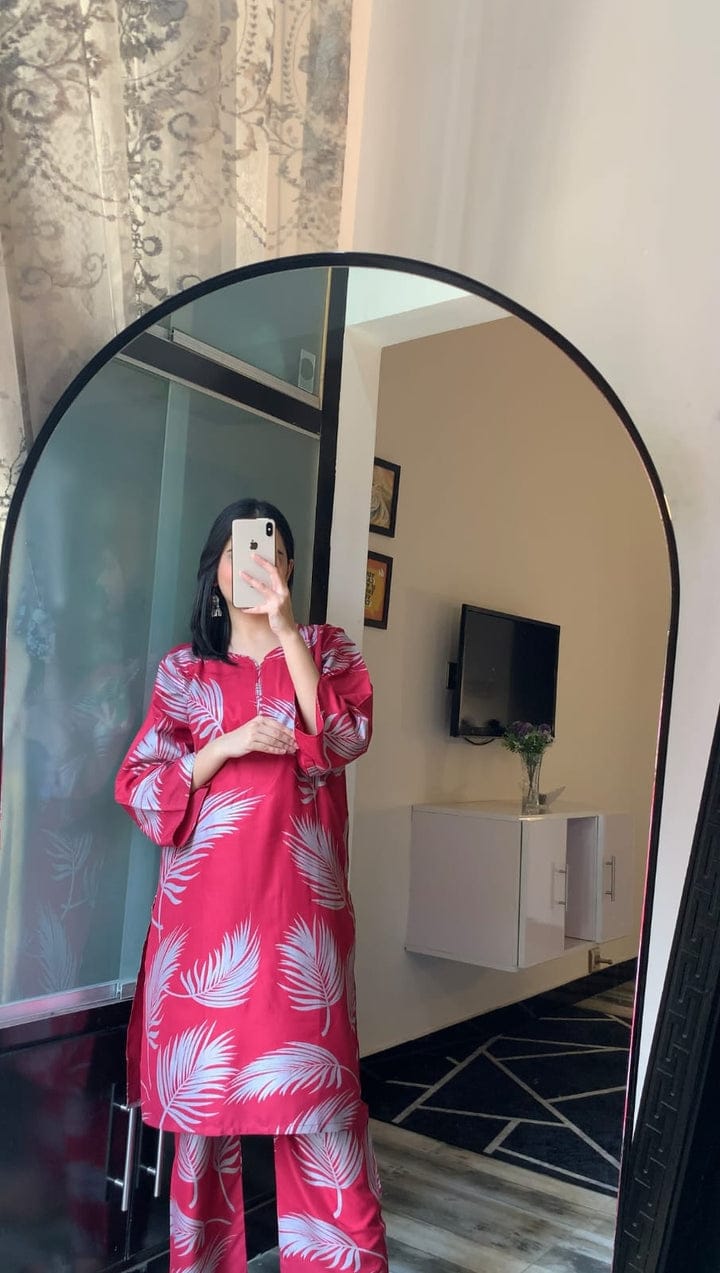 Big Leaf design Stitched 2Pcs (pink)