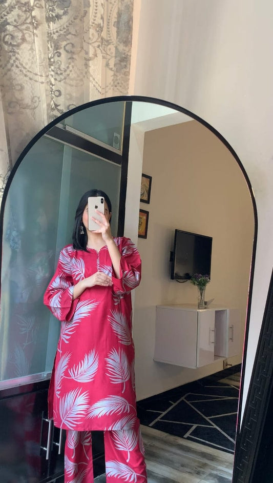 Big Leaf design Stitched 2Pcs (pink)