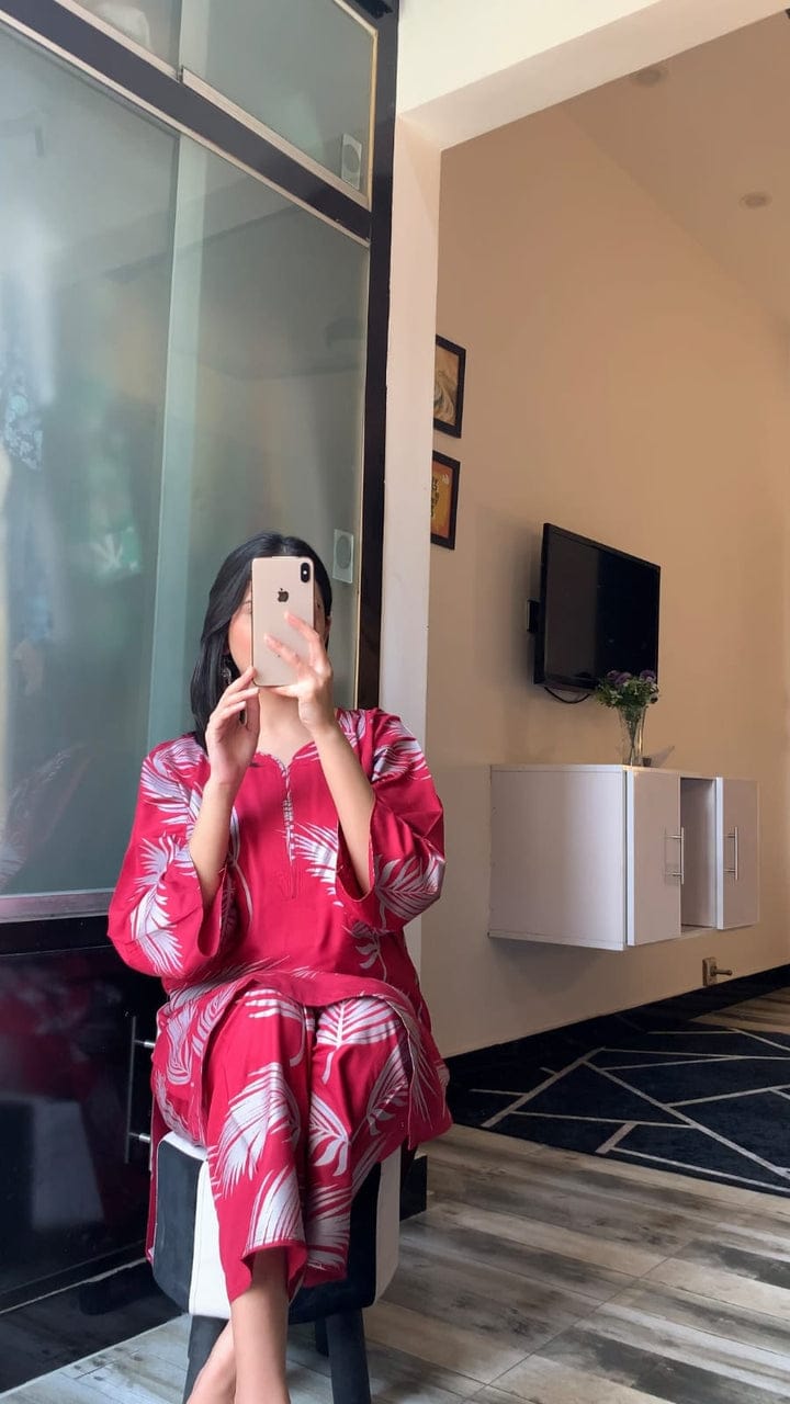 Big Leaf design Stitched 2Pcs (pink)