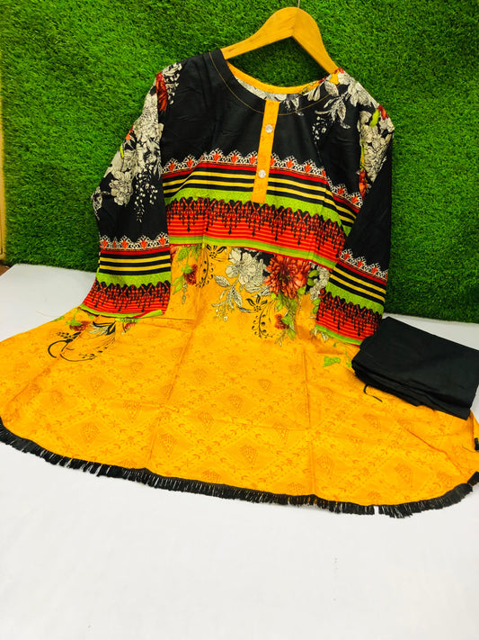 Stitched 2-Piece Set Digital Printed Peplum Froq Outfit